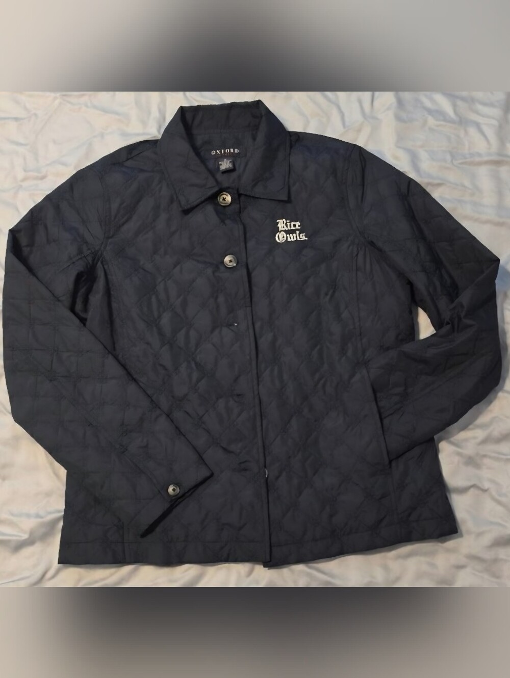 Oxford Quilted Navy Jacket with 'Rice Owls' Embroidery - Rice University